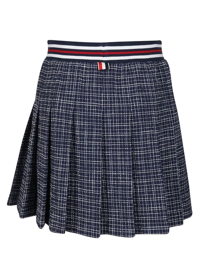 Shop Thom Browne Checked Pleated Skirt In Navy