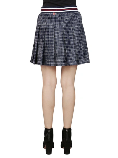 Shop Thom Browne Checked Pleated Skirt In Navy