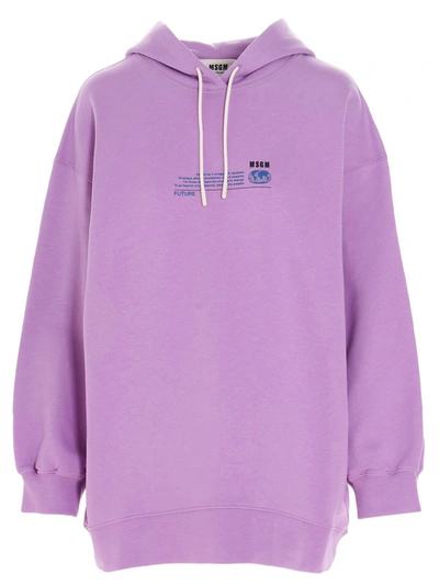 Shop Msgm Logo Print Hoodie In Purple