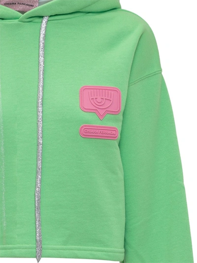 Shop Chiara Ferragni Eyelike Logo Patch Cropped Hoodie In Green
