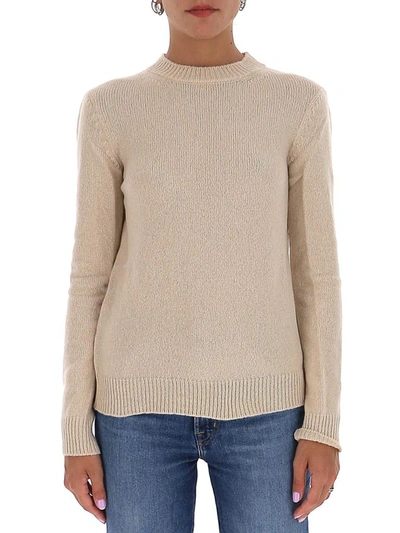 Shop Marni Crewneck Knitted Sweater In Beige