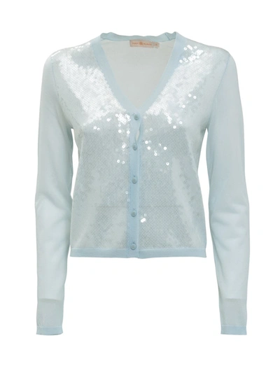 Tory Burch Embellished Button-down Cardigan In Light Blue | ModeSens