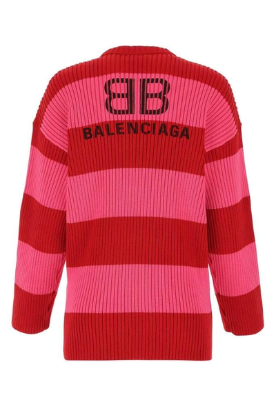 Shop Balenciaga Striped Logo Back Sweater In Multi