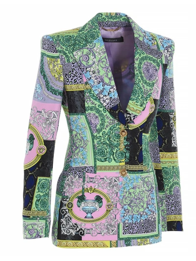 Shop Versace Graphic Print Single Breasted Blazer In Multi