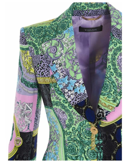 Shop Versace Graphic Print Single Breasted Blazer In Multi