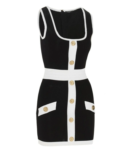 Shop Balmain Button Embellished Fitted Dress In Black