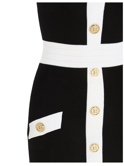 Shop Balmain Button Embellished Fitted Dress In Black