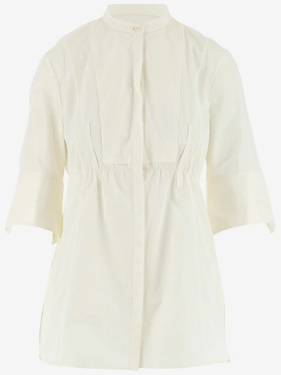 Shop Jil Sander Concealed Placket Gathered Blouse In White