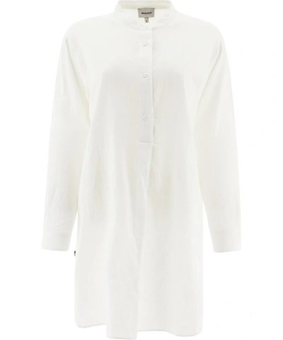 Shop Woolrich Long Mandarin Collar Shirt In White
