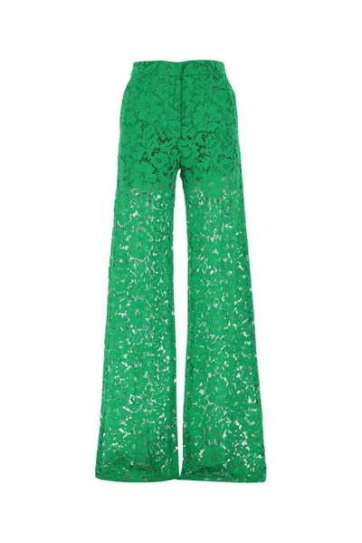 Shop Valentino Lace Wide Leg Trousers In Green