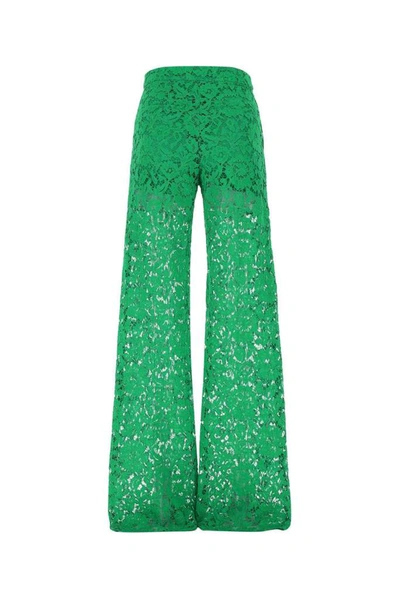 Shop Valentino Lace Wide Leg Trousers In Green