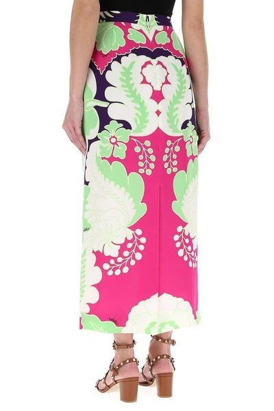 Shop Valentino Floral Print Midi Skirt In Multi
