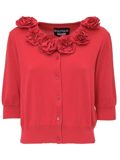 Shop Boutique Moschino Floral Collar Cardigan In Red