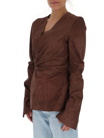 Shop Rick Owens Leather Wrap Jacket In Brown