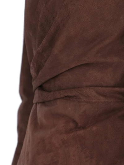 Shop Rick Owens Leather Wrap Jacket In Brown