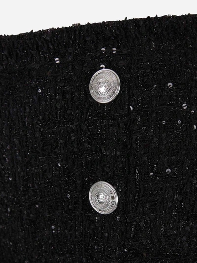 Shop Balmain High Waist Tweed Trousers In Black