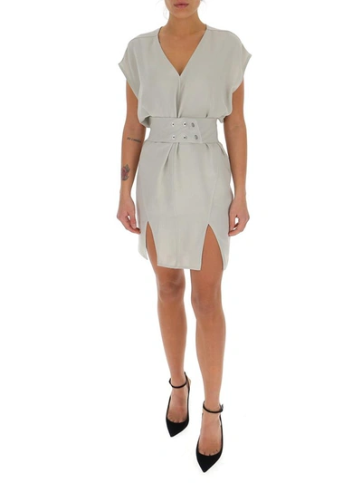 Shop Rick Owens Front Slits Belted Mini Dress In Grey