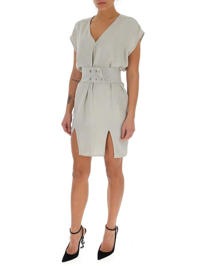 Shop Rick Owens Front Slits Belted Mini Dress In Grey