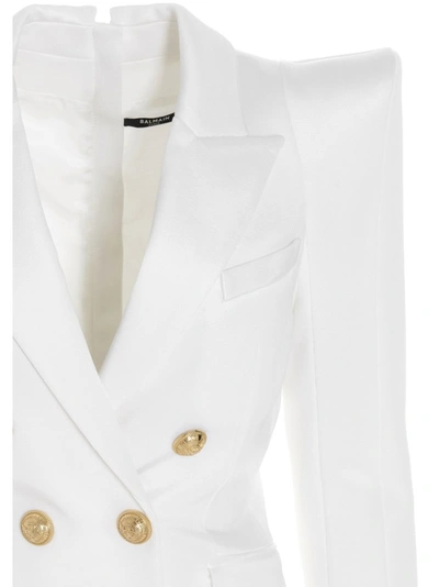 Shop Balmain Double Breasted Blazer Dress In White