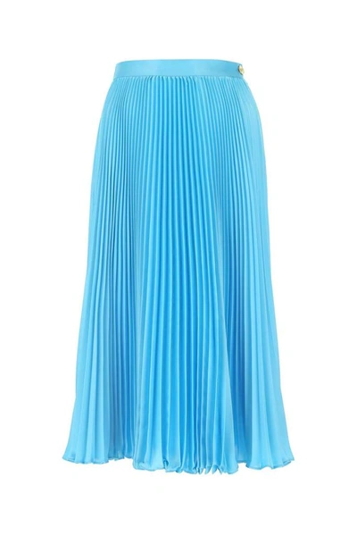 Shop Versace Pleated Skirt In Blue