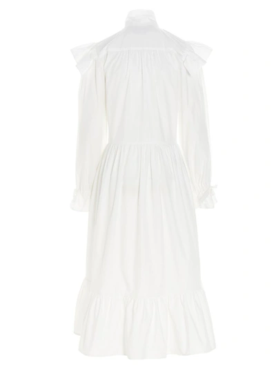 Shop Msgm Ruffled Puff Sleeve Midi Dress In White
