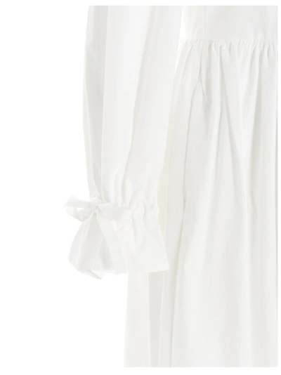 Shop Msgm Ruffled Puff Sleeve Midi Dress In White