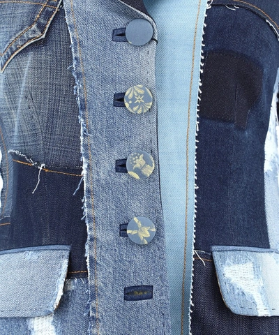 Shop Dolce & Gabbana Denim Patchwork Single Breasted Blazer In Blue