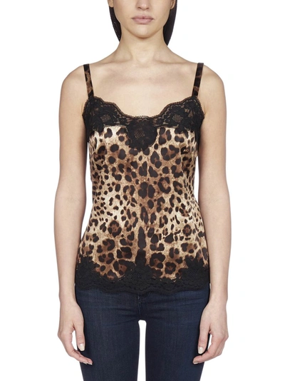 Shop Dolce & Gabbana Leopard Print Lace Camisole In Multi