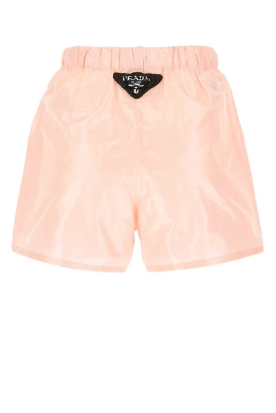 Shop Prada Back Logo Patch Shorts In Pink