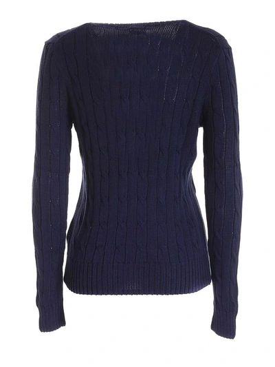 Shop Polo Ralph Lauren Cable Knit V In Blue