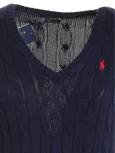 Shop Polo Ralph Lauren Cable Knit V In Blue