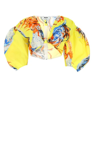 Shop Msgm Print Cropped Blouse In Multi