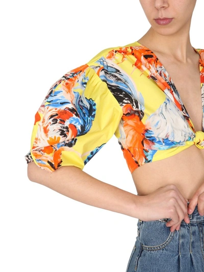Shop Msgm Print Cropped Blouse In Multi