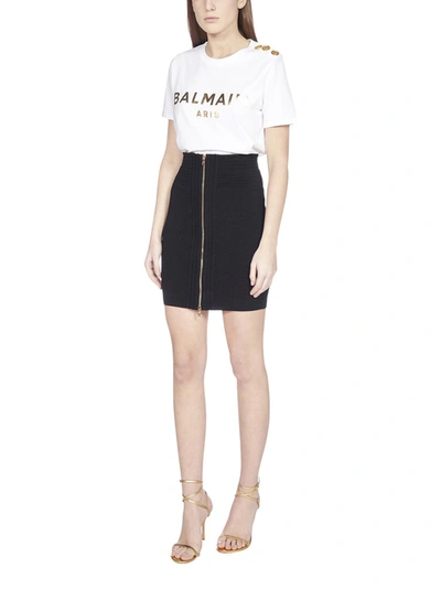 Shop Balmain Zipped Mini Skirt In Black