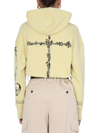 Shop Givenchy Graphic Printed Cropped Hoodie In Yellow