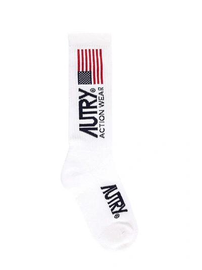 Shop Autry Logo Intarsia Socks In White