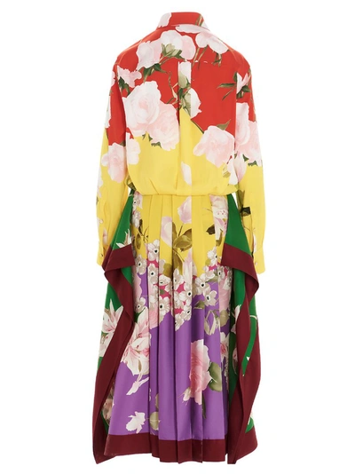 Shop Valentino Flying Flowers Print Midi Dress In Multi
