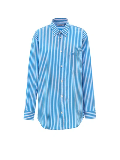Shop Balenciaga Bb Logo Striped Shirt In Blue
