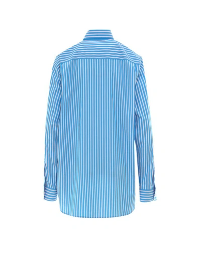 Shop Balenciaga Bb Logo Striped Shirt In Blue