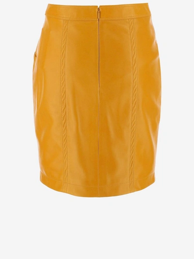 Shop Saint Laurent Emboss Detailed Mini Skirt In Brown