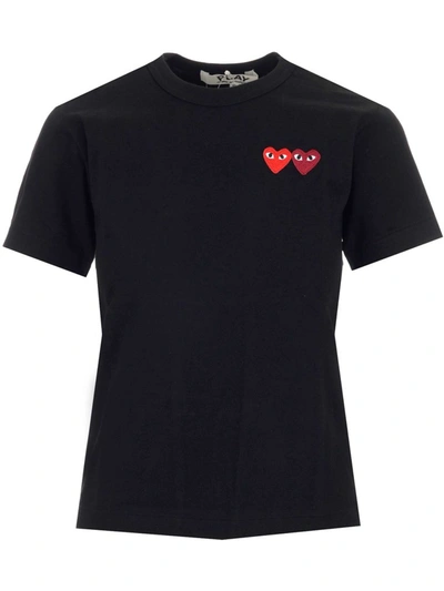 Shop Comme Des Garçons Play Double Heart Patch T In Black