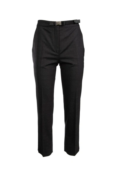 Shop Prada Clasp Belted Pants In Grey