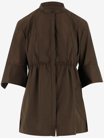 Shop Jil Sander Concealed Placket Gathered Blouse In Brown