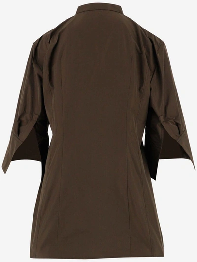 Shop Jil Sander Concealed Placket Gathered Blouse In Brown