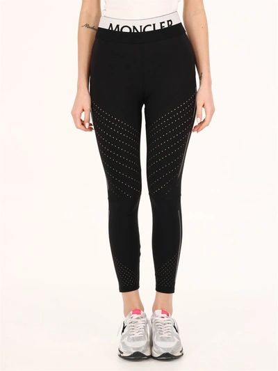 Shop Moncler Logo Band Leggings In Black