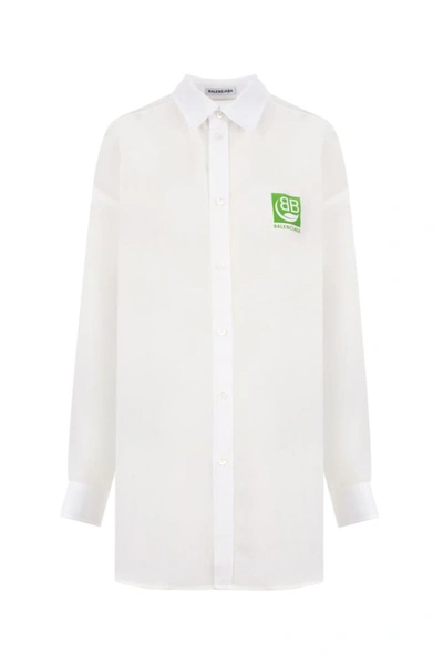 Shop Balenciaga Logo Print Oversized Shirt In White