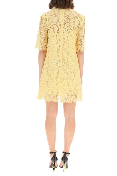 Shop Dolce & Gabbana Lace Embroidered Midi Dress In Yellow