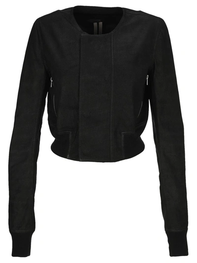 Shop Rick Owens Cropped Cuffed Bomber Jacket In Black
