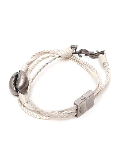 Shop Saint Laurent Braided Seashell Monogram Bracelet In White