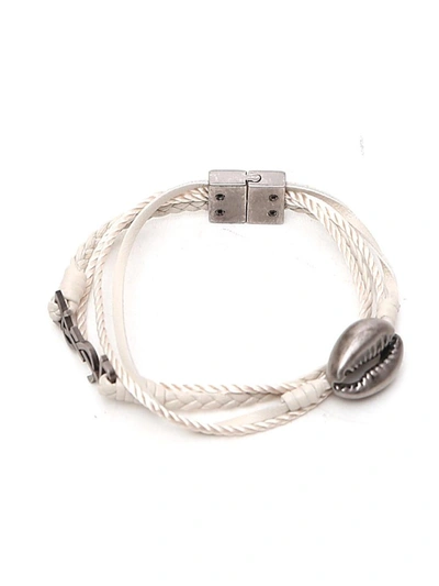 Shop Saint Laurent Braided Seashell Monogram Bracelet In White